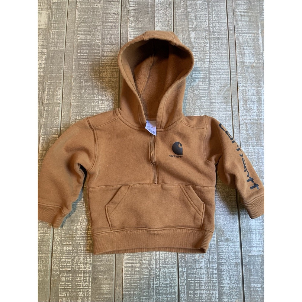 Carhartt Brown 1/4 Zip Hooded Fleece Sweater 2T Unisex Baby Toddler Long Sleeve